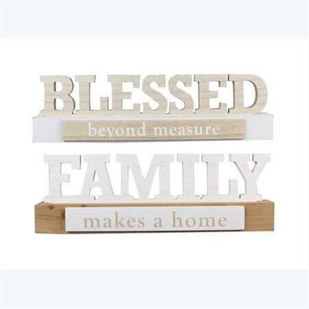 YOUNGS Wood Block Blessed Family Tabletop Sign, Assorted Color - 2 Piece 21118